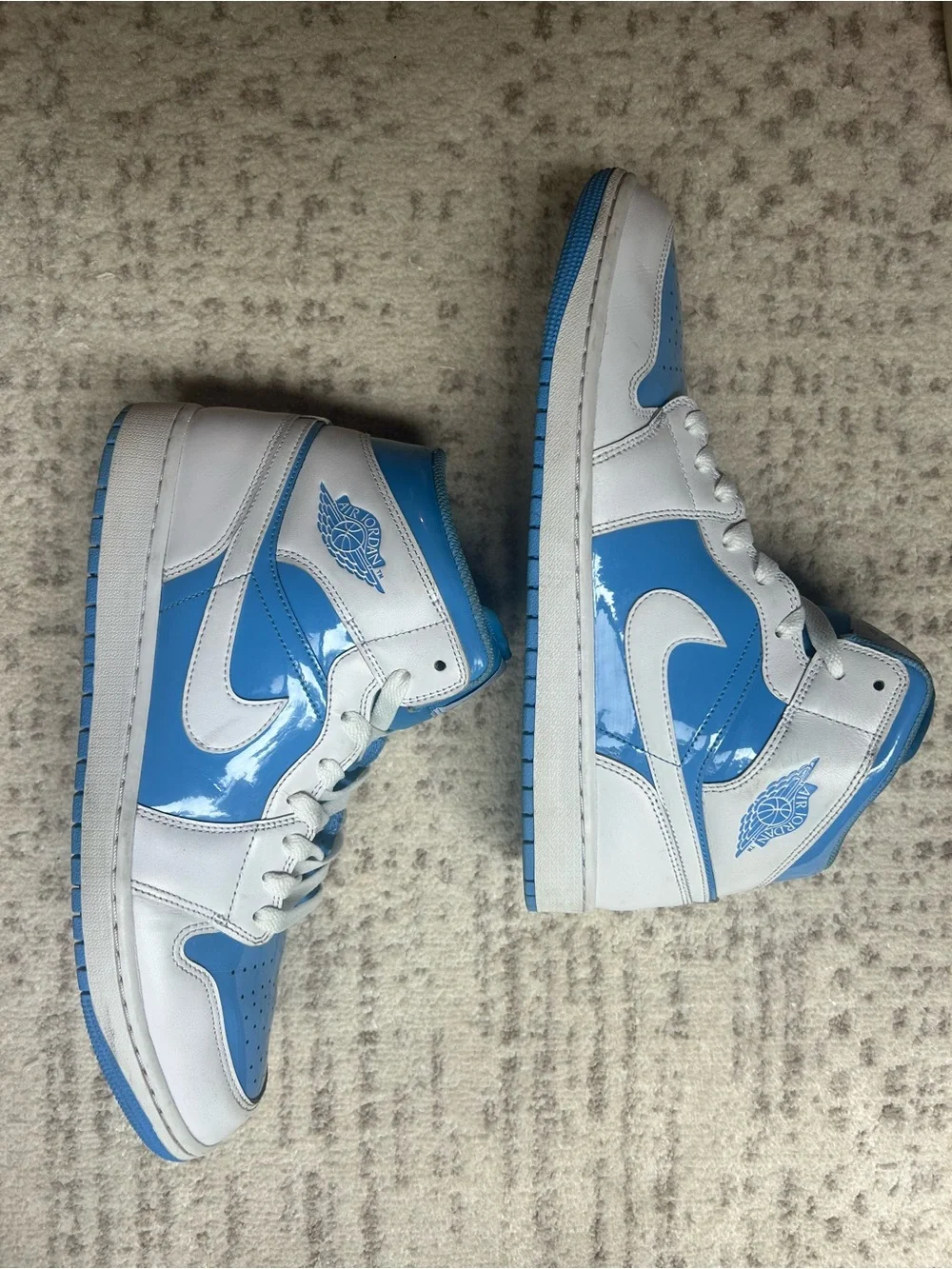 Jordan White and Light Blue High-Top Sneakers